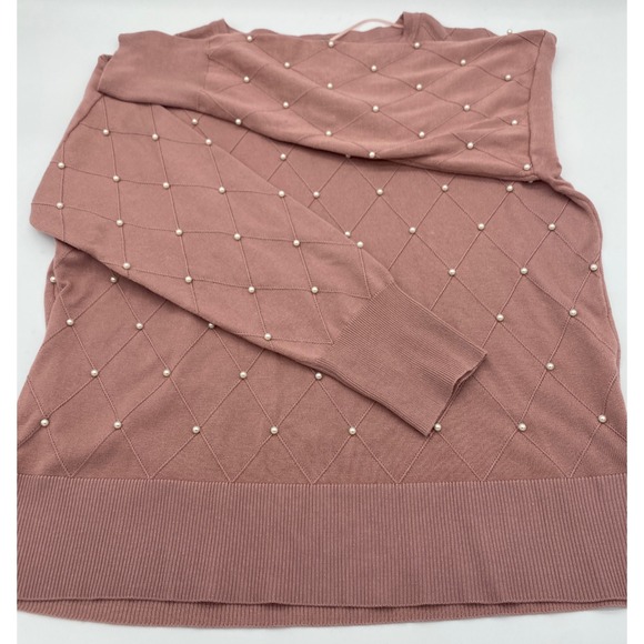 Womens Sweater pink pearls Lng Sleeve Crew Neck Size L - Picture 8 of 9